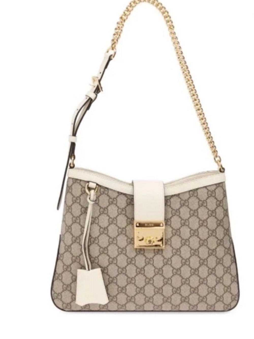 Gucci Beige Ebony GG Supreme Canvas Moon Calfskin Medium Padlock Shoulder Bag